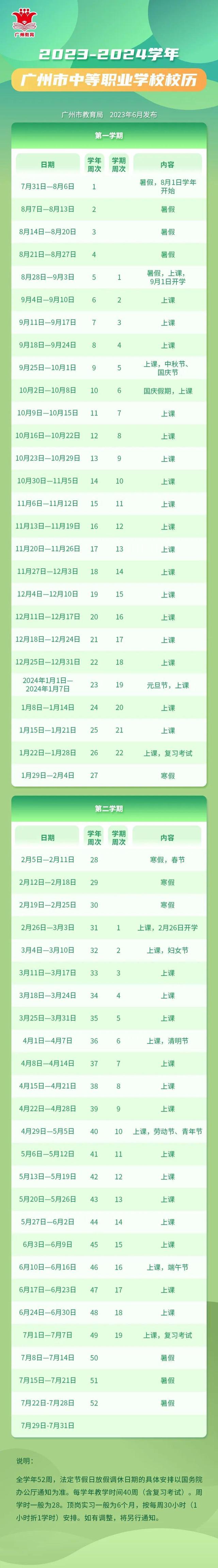 2023-2024学年广州中小学校（含中职学校）校历公布