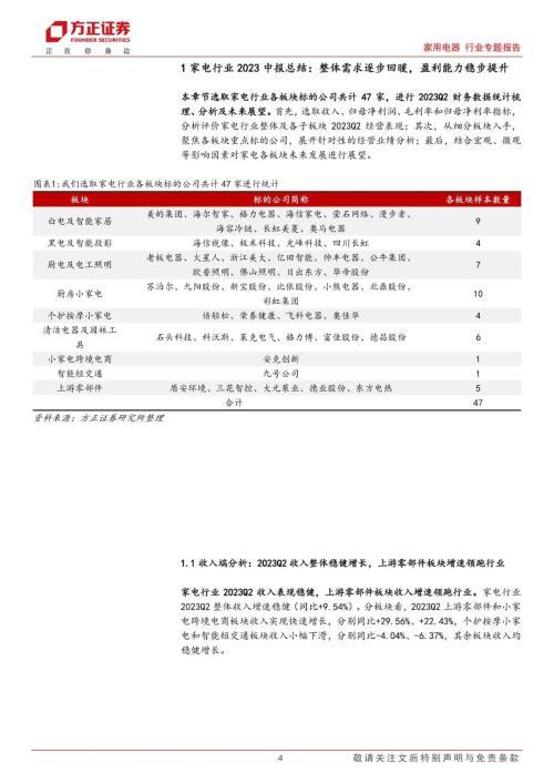 家用电器行业2023中报总结：整体需求逐步回暖，盈利能力稳步提升