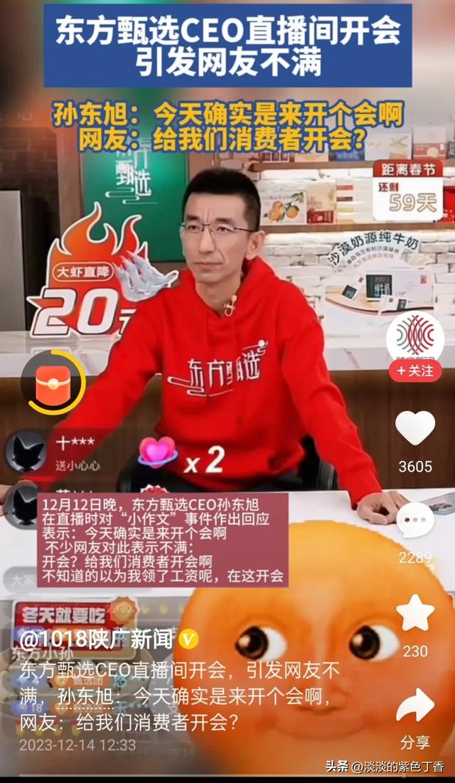 小作文事件一波未平，孙CEO又在直播间给网友开会，股价飞流直下