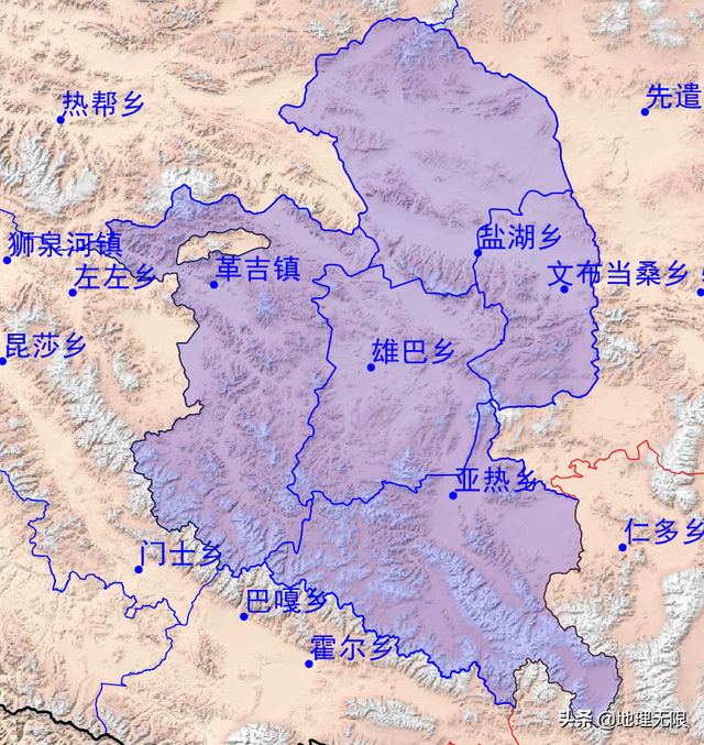 西藏阿里地区地图，看离边境最近的乡镇（中印边境中段）