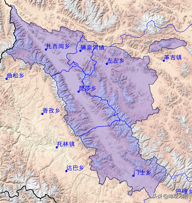 西藏阿里地区地图，看离边境最近的乡镇（中印边境中段）