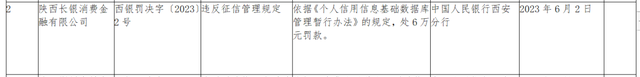 违反征信管理规定，长银消金被罚