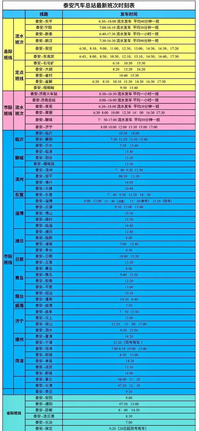 泰安汽车总站五一假期增加发车班次！附详细时刻表