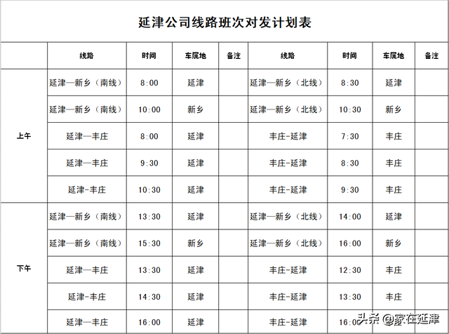 延津最新城乡客运班次对发计划表