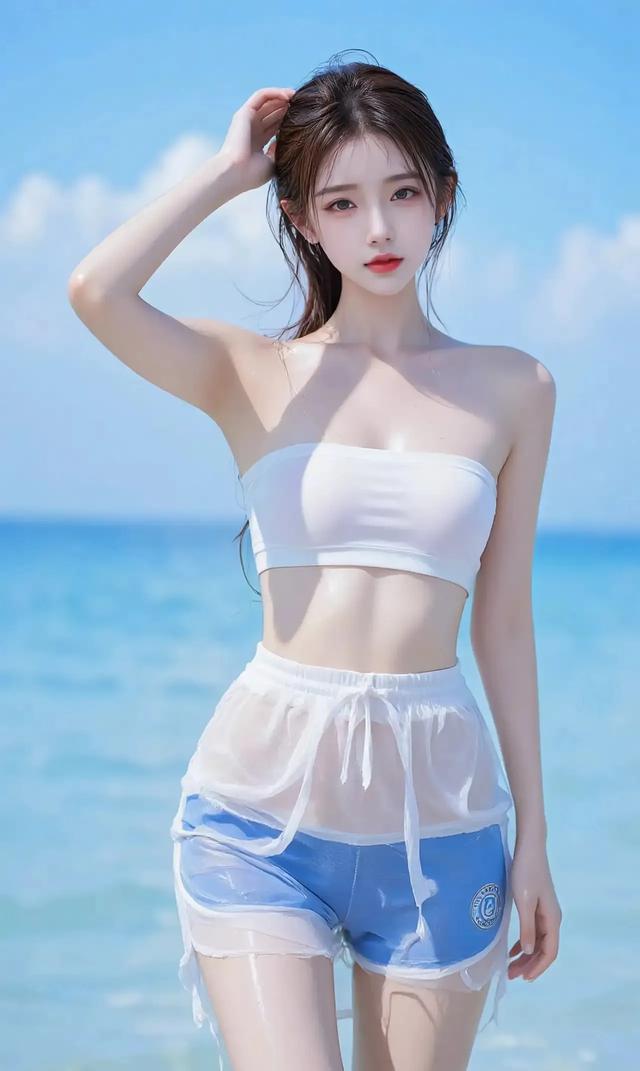 海边沙滩上的清凉倩影：泳装美女与夏日恋歌